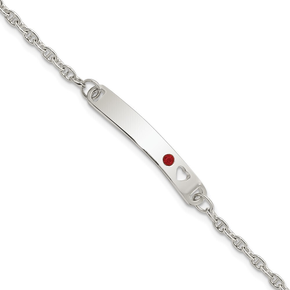 Kazi Luxury Sterling Silver Polished ID with Red CZ Heart Bracelet